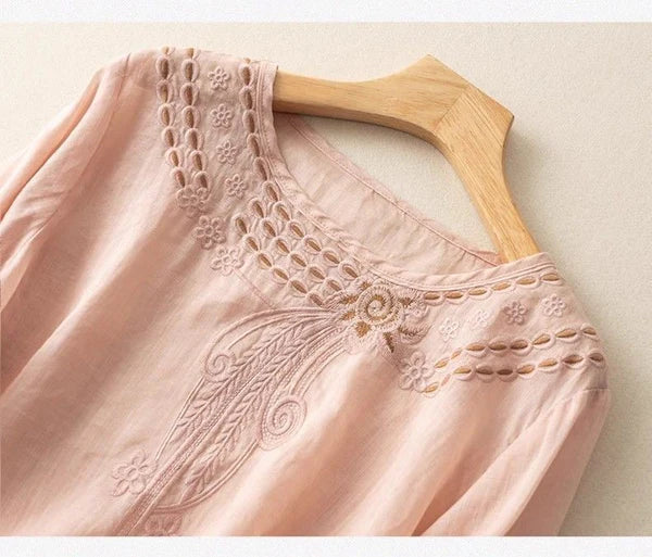 Pure Cotton Neck Embroidered Top