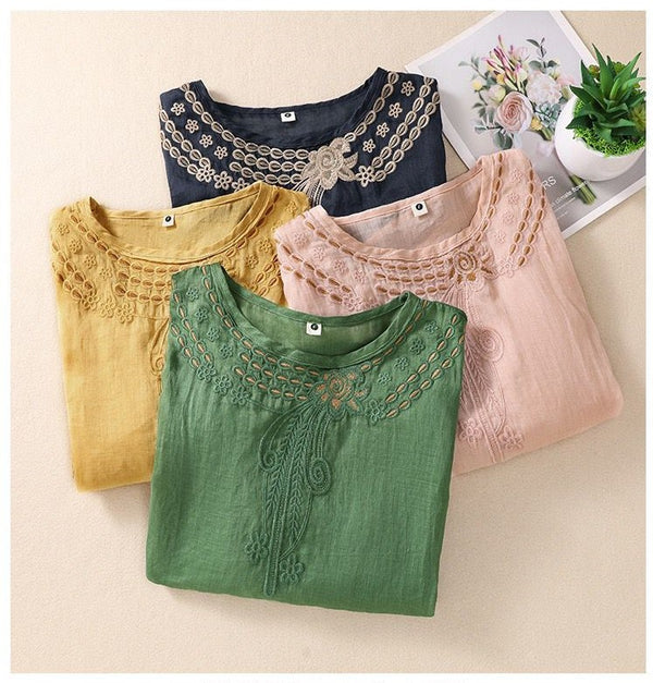 Pure Cotton Neck Embroidered Top