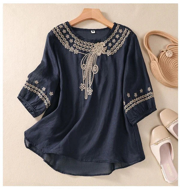 Pure Cotton Neck Embroidered Top