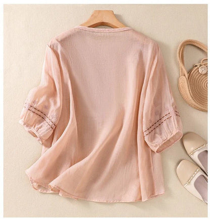 Pure Cotton Neck Embroidered Top