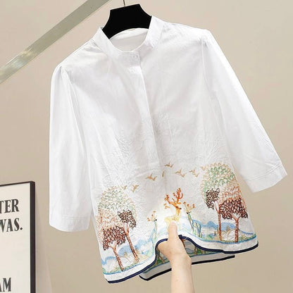Embroidered Forest-Inspired Shirt