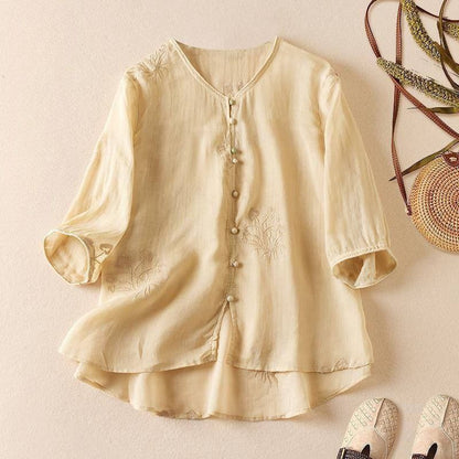 Floral Embroidered Cotton Top For Women