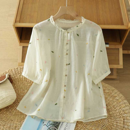 Soft Breeze Embroidered Cotton Classic White Top - The Sheen