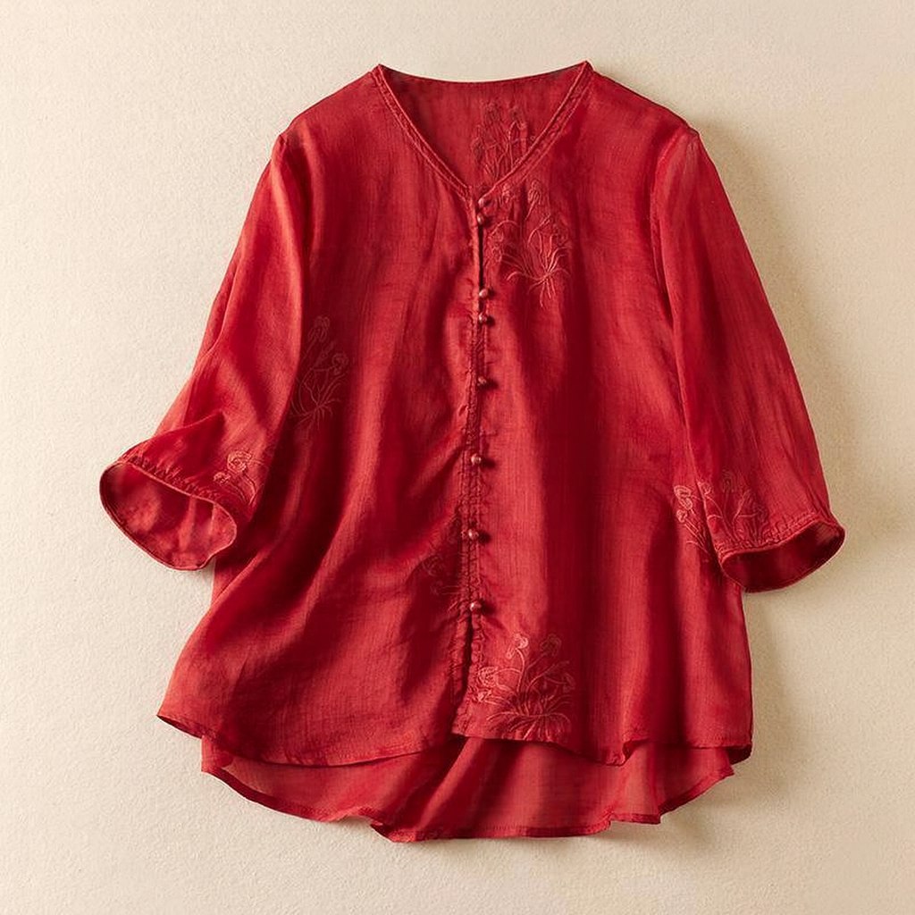 Floral Embroidered Cotton Top For Women