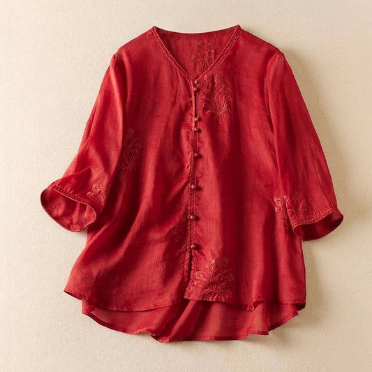 Floral Embroidered Cotton Top For Women