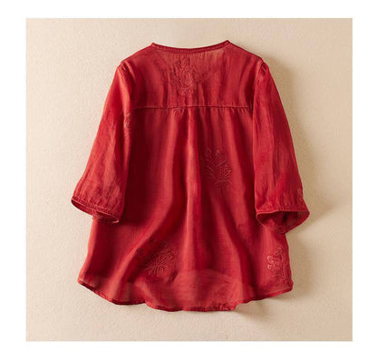 Floral Embroidered Cotton Top For Women