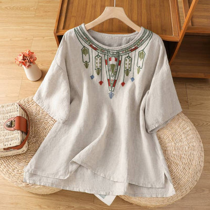 Artisan Neck Embroidery Relaxed Fit Top