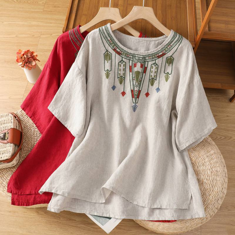 Artisan Neck Embroidery Relaxed Fit Top