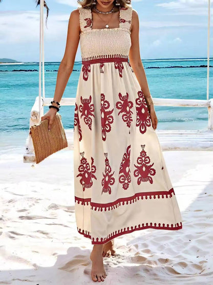 Elegant Ethnic Printing Sling Long Dress