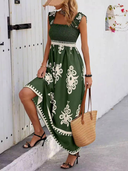 Elegant Ethnic Printing Sling Long Dress