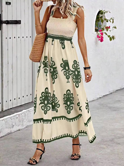 Elegant Ethnic Printing Sling Long Dress