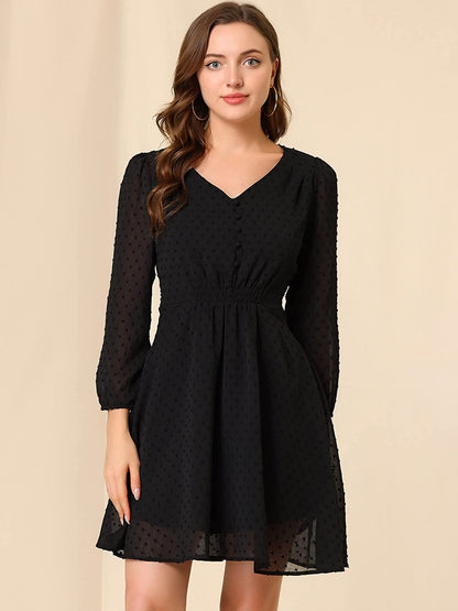 Gorgeous Black Fit & Flare V-Neck Georgette Dress