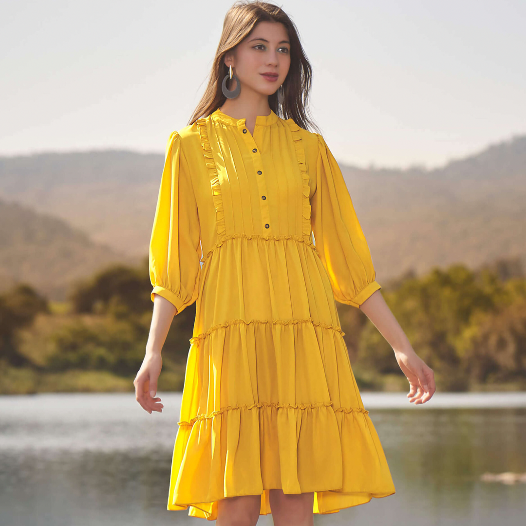 Senorita Yellow Designer Western Dress
