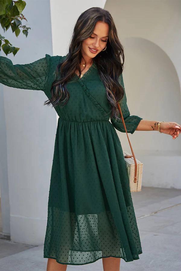 Gorgeous Green Fit & Flare Georgette Dress